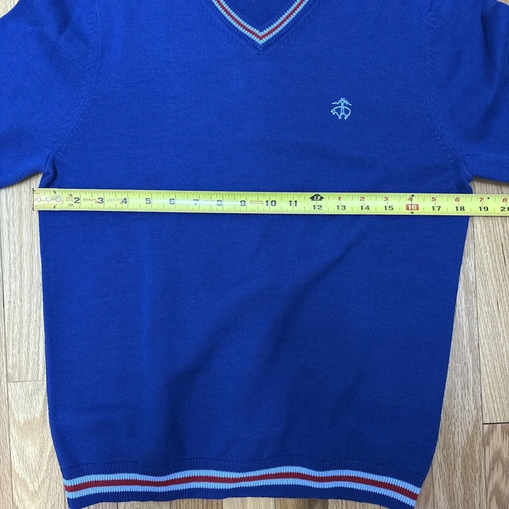 Brooks Brothers Fleece Men's Slim Blue 100%‎ Cotton Pullover V-Neck Sweater - L
